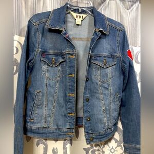 EUC EV1 Classic Blue Jean‎ Jacket with Red Accent and Embroidery Size S